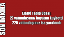 ELAZIĞ TABİP ODASI “27 VATANDAŞIMIZ HAYATIN KAYBETTİ”