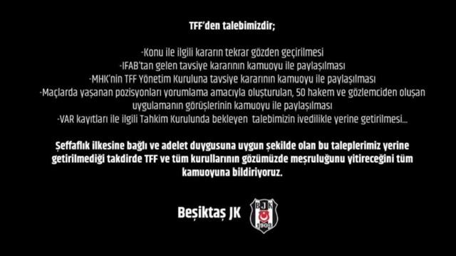 Beşiktaş Kulübü TFF’den taleplerini bildirdi