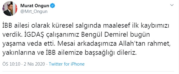 BB çalışanı koronavirüsten hayatını kaybetti