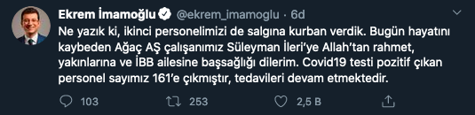 İBB'de Korona Kaynaklı 2 Ölüm Gerçekleşti